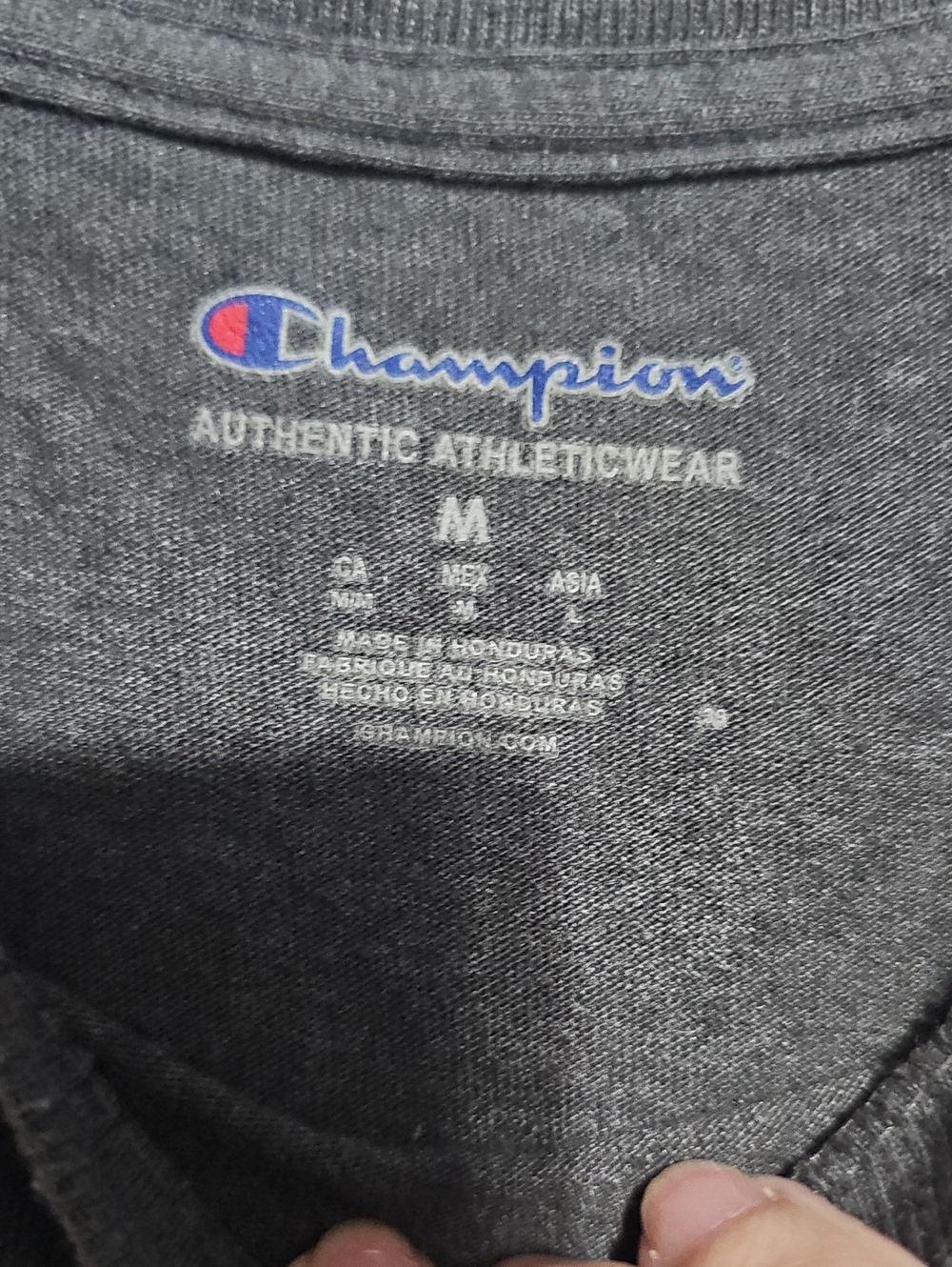 Champion Charcoal Short Sleeve Tee with White Script and Red Emblem Mens Sz M - Picture 2 of 3